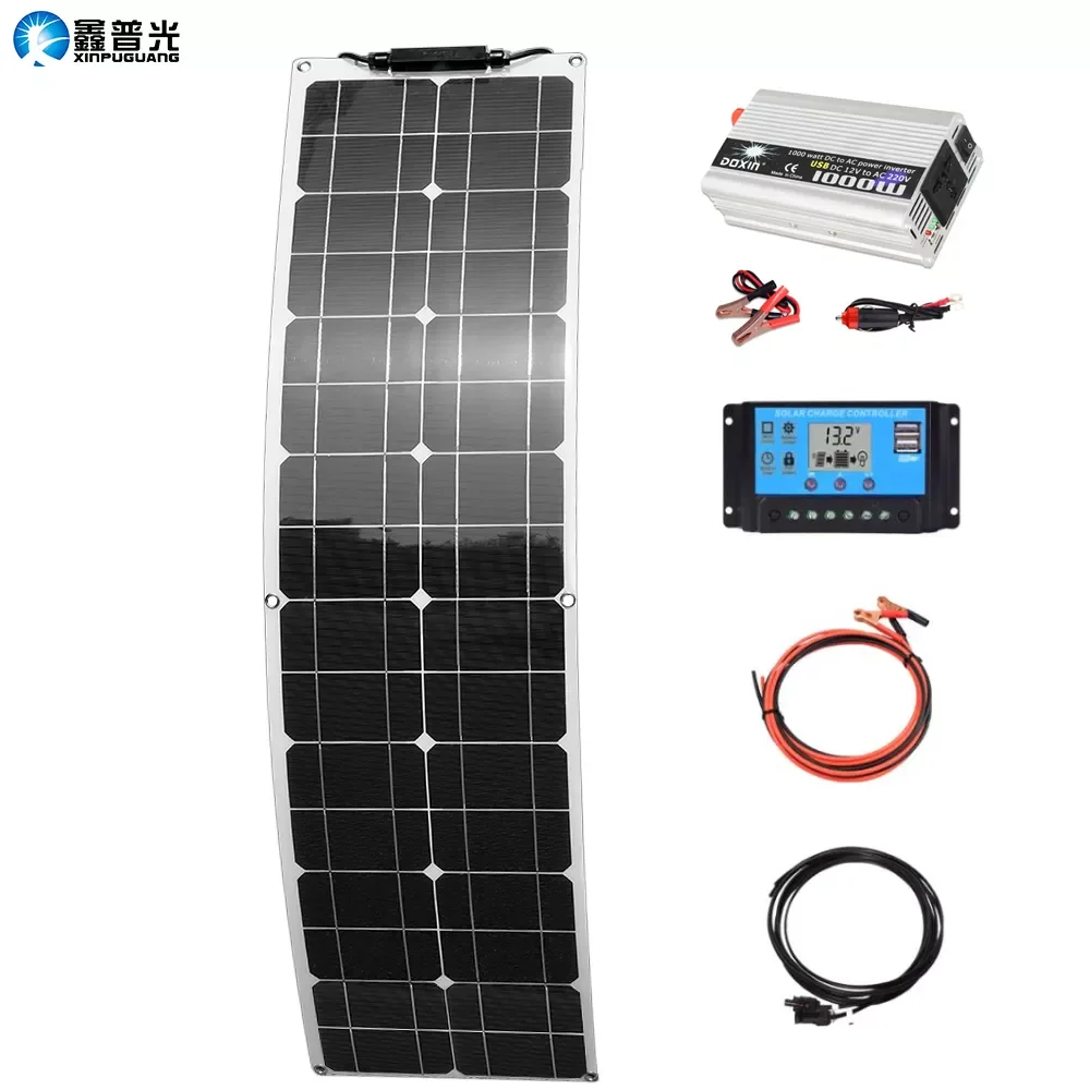 

NEW 50Watt Monocrystalline Flexible Solar Panel Kit Off Grid System 100W Solar Panels 12V 24V Controller PV Connector Alligator