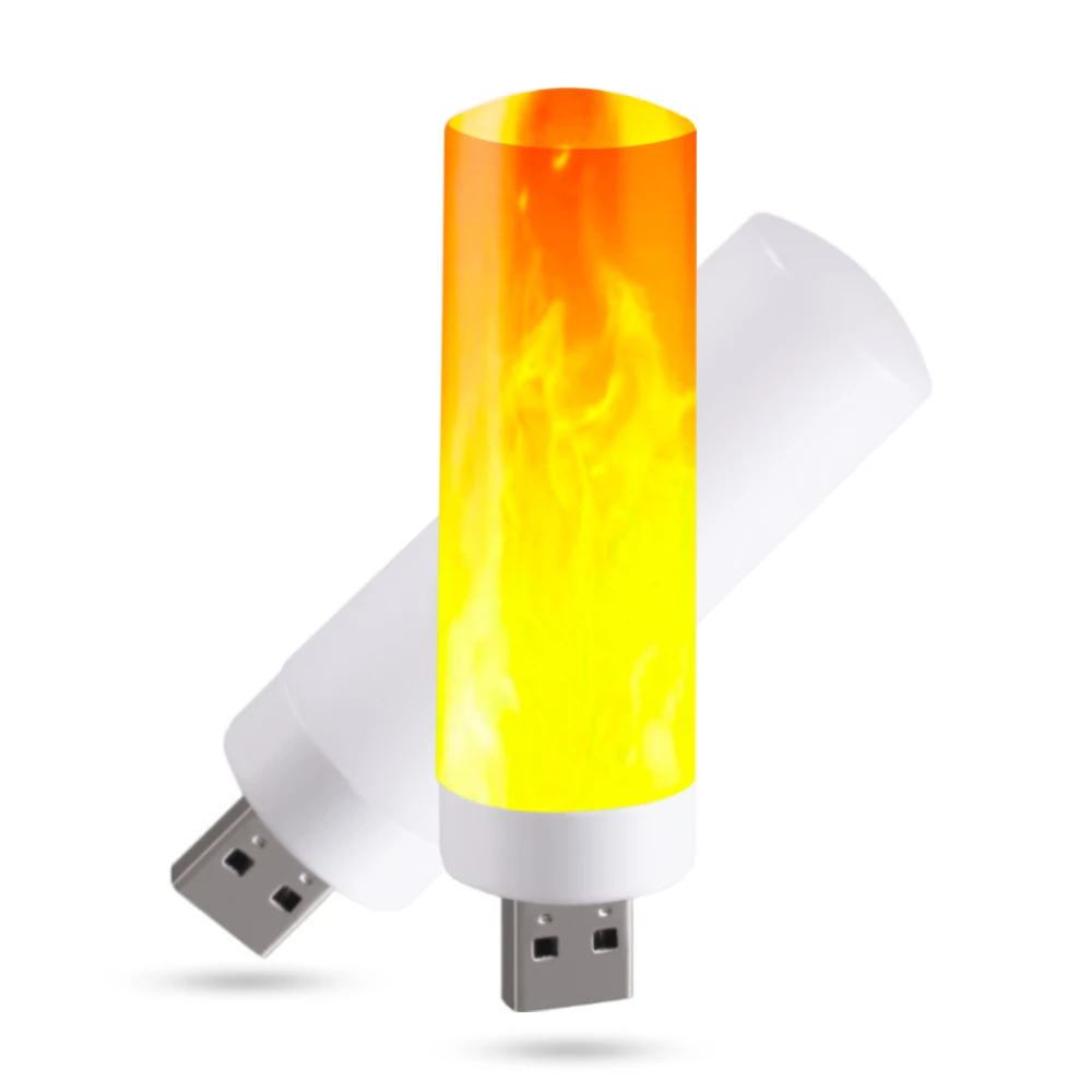  USB Atmosphere Light LED Flame Flashing Candle Lights Book Lamp for Power Bank Camping Lighting Cigarette Lighter Effect Light 