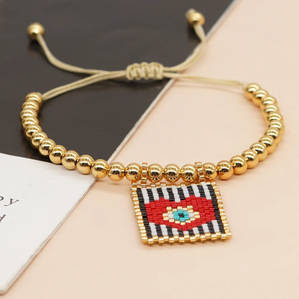

Gold Plated Miyuki Beaded Love Heart Rope Chain Bangle Bracelet Bohemia Evil Eye Charm Bracelets for Women Men Handmade Jewelry