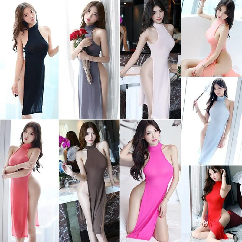 

10 Color Erotic Robe Sexy Lingerie Hot Women Candy Color Dress With Metal Ring Babydoll High Cut Open Crotch Sexy Costumes