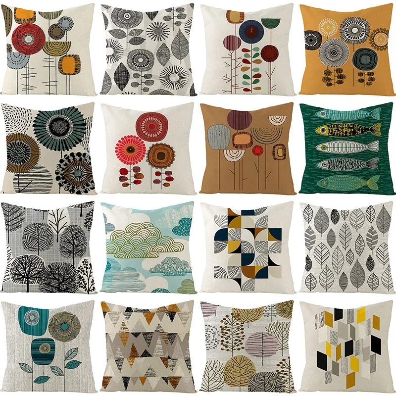 

Abstract Sun Flower Cushion Cover 45X45 Geometric Decorative Pillowcase Hand Painted Cotton Linen Pillow Cover Nordic Home Decor