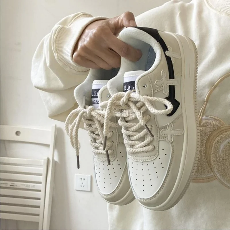 SHANPA Cross Heart Shoes for Women Original Korean Fashion Student Sneakers Ins Trendy All Match Casual Zapatillas Mujer