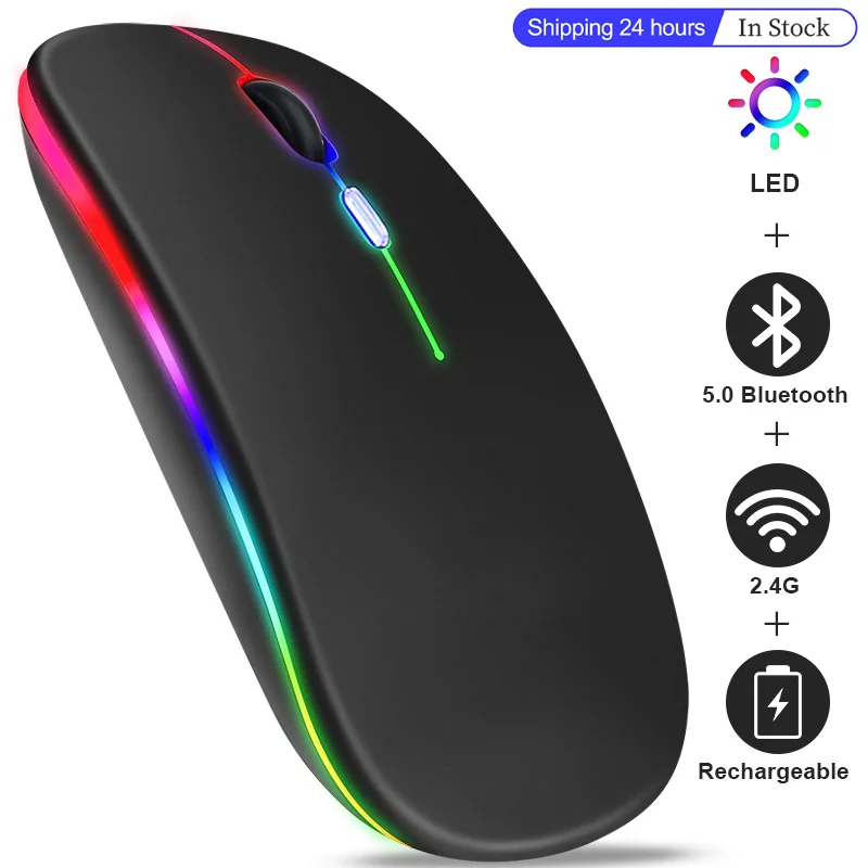 

New Bluetooth Wireless Mouse with USB Rechargeable RGB Mouse for Computer Laptop PC Macbook Gaming Mouse Gamer 2.4GHz 1600DPI