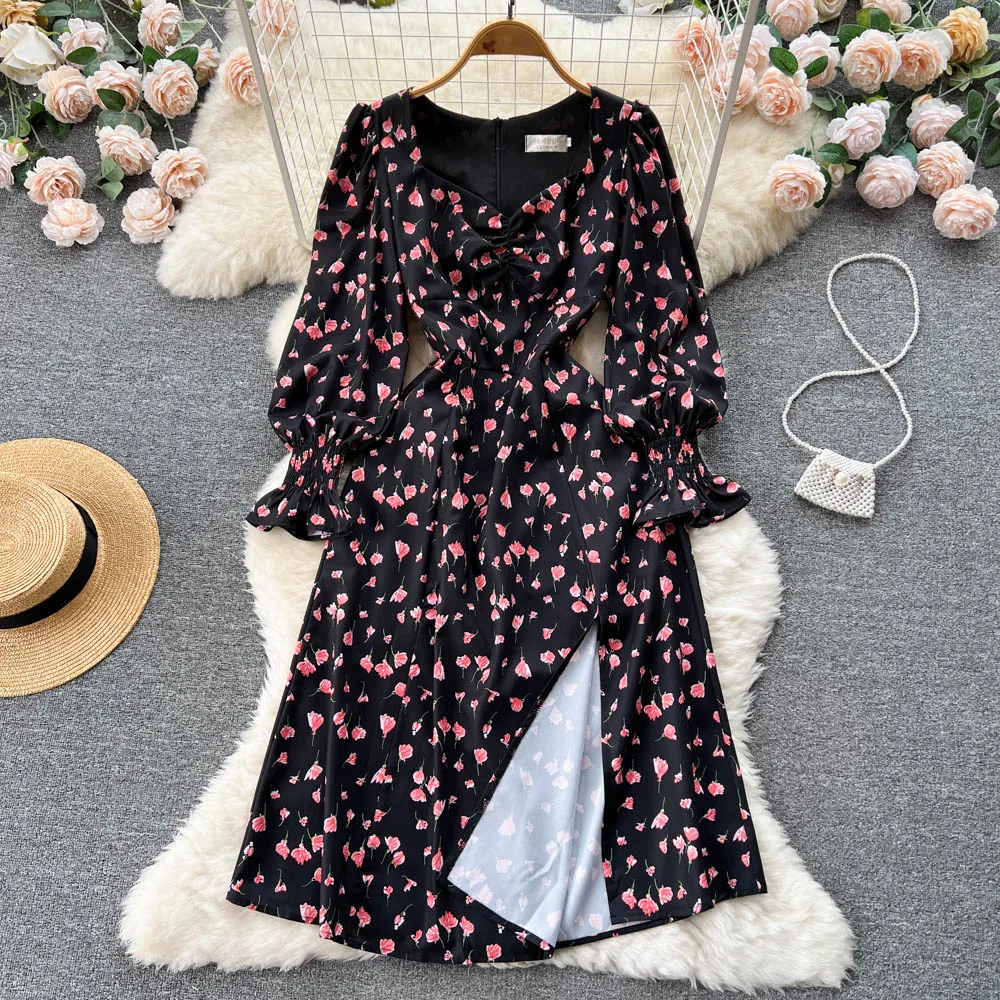 

Осеннее новое ретро платье в горошек с длинными рукавами мармелад свободное облегающее платье с открытым принтом