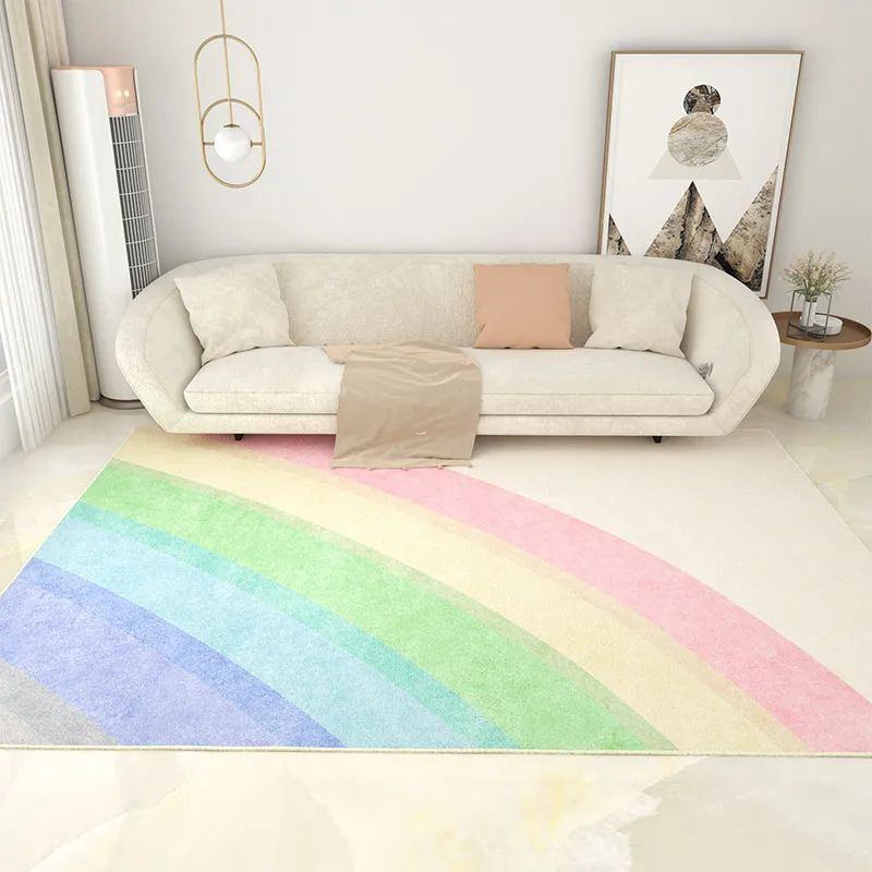 

Rainbow Large-area Carpets for Living Room Girl Rugs for Bedroom Decor Light-colored Soft Cloakroom Carpet Ins Style Bedside Rug