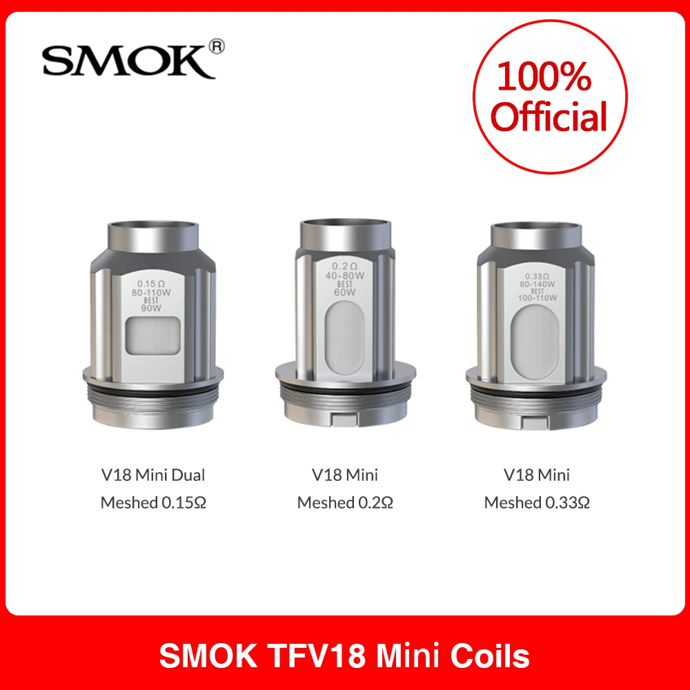 

3pcs/pack Original SMOK TFV18 Mini Meshed Coil 0.15ohm/0.2ohm/0.33ohm Coil Head for Fortis/TFV18 Mini Tank E-Cigarette Vape