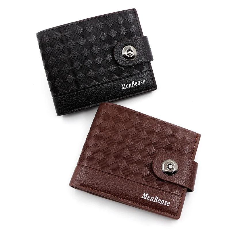 Menbense New Men's Short  Fashion Woven Pu Wallet Change Card Bag Large Capacity