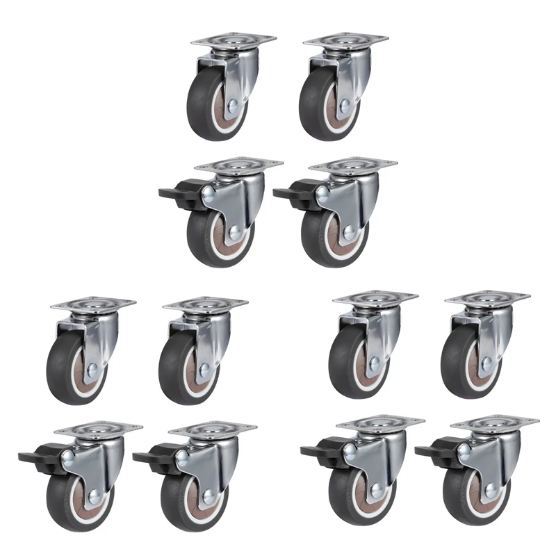 

Hot XD-12Pack 2Inch Furniture Crib Casters Cabinet Clamp With Brake Wheels Soft Rubber Swivel Caster Furniture Fittings