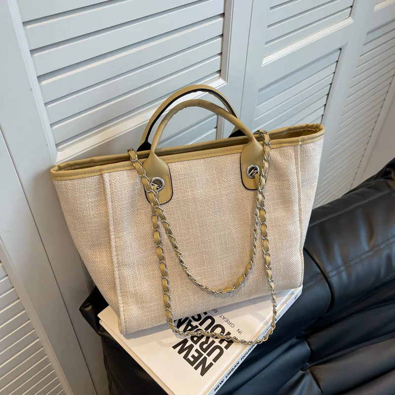 

Portable women's bag large capacity summer 2022 new coarse linen canvas commuting shoulder versatile Tote