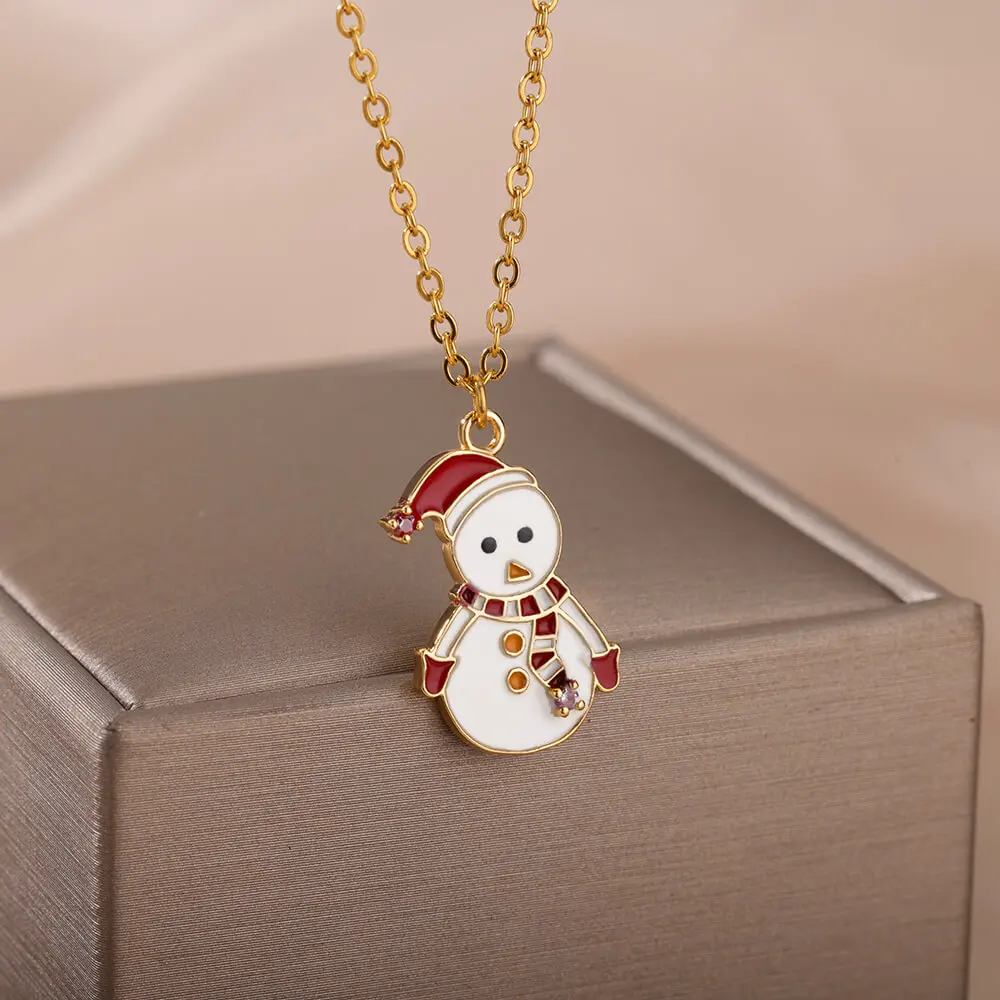 

Snowman Pendant Necklace for Women Stainless Steel Statement Necklaces New Trend Chains Wedding Jewerly Christmas Gift collares