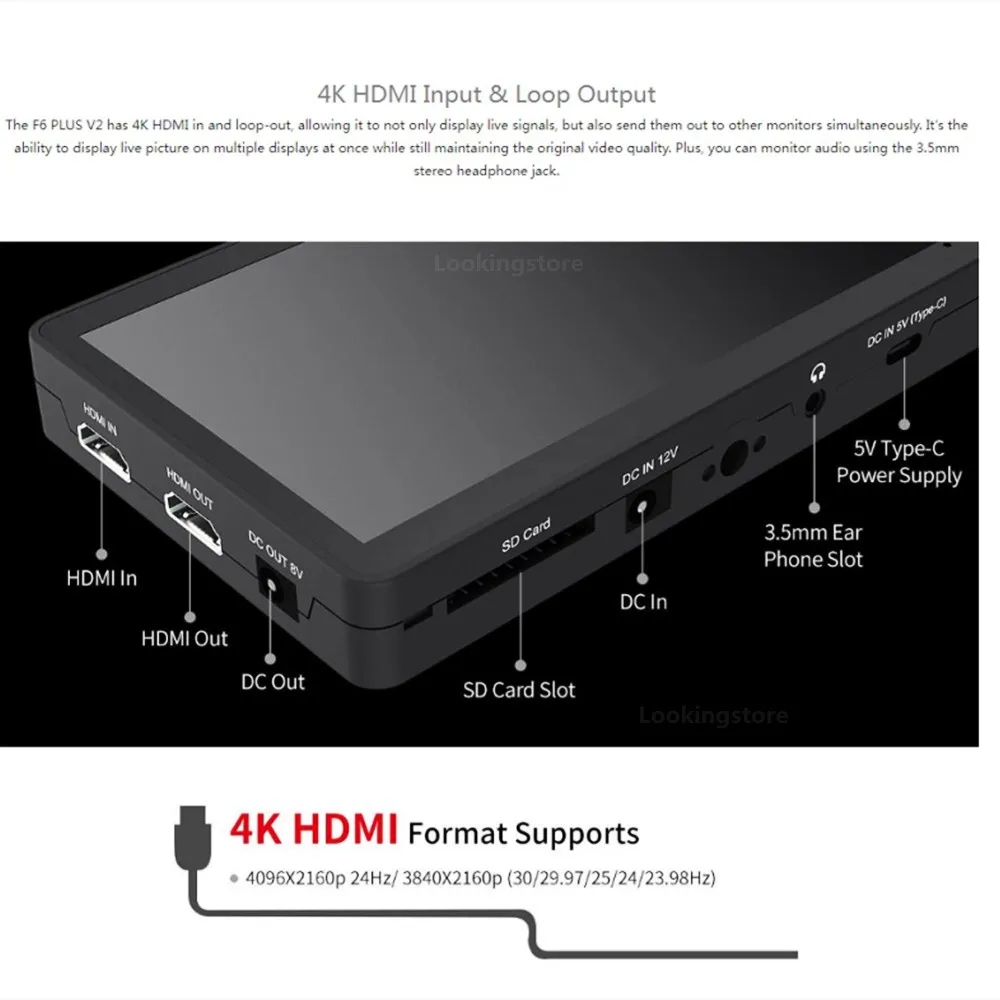 Монитор для камеры FEELWORLD F6 PLUS V2 6-дюймовый IPS FHD 1920x1080 4K