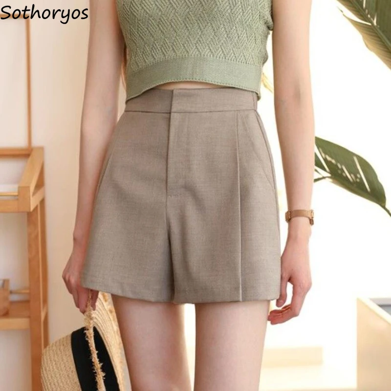 

Casual Shorts Women Pure Minimalist Classic Daily Office Ladies Summer Pockets All-match Elegant Korean Style Empire Cozy Trendy