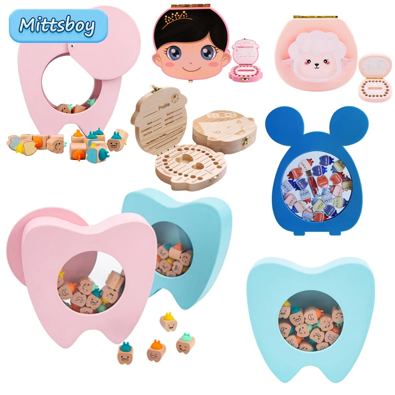 

2022 Baby Wooden baby teeth box Organizer Milk Teeth Storage Language English Collect Teeth Umbilica Save Gifts Baby Tooth Box