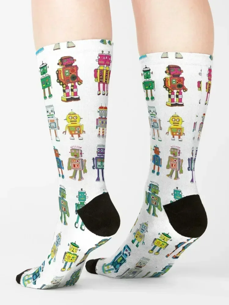 Робот Line-up on White - веселый узор от Cecca Designs Носки Походные ботинки яркие мужские с