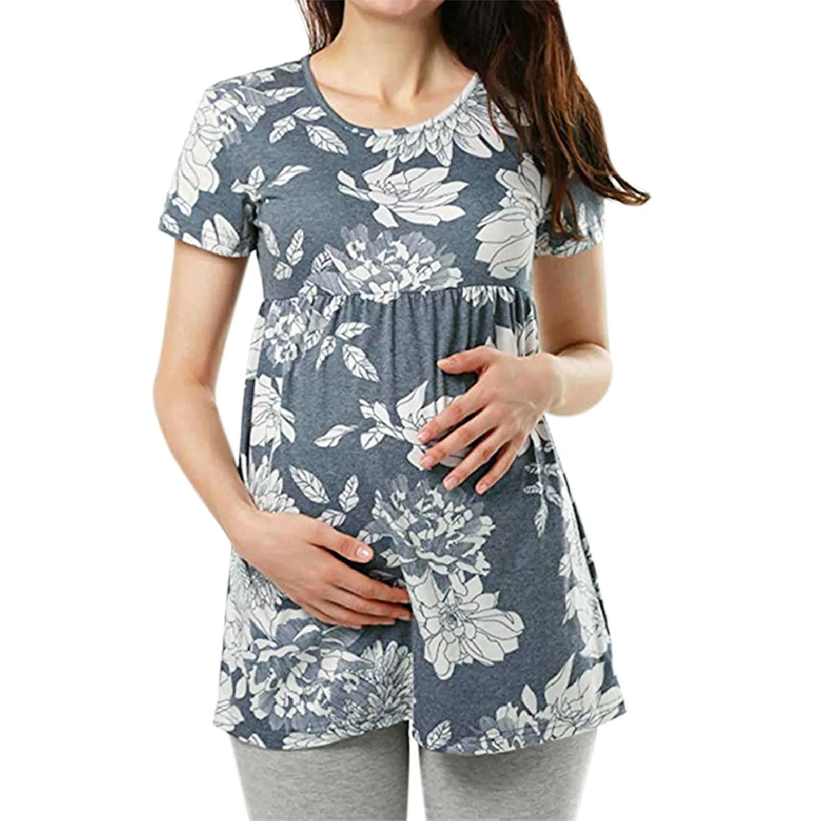 

Womens Pregnancy Clothes Maternity Casual Short Sleeve Flower Print T Shirt Tops Pregnant Tunic Blouse embarazo y maternidad