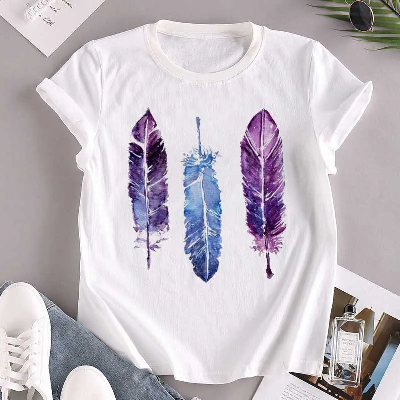 

Fashion Butterfly White Women Round Neck T Shirt Harajuku Korean Style Graphic Tops Valentine's Day Female T-shirt,Drop Ship