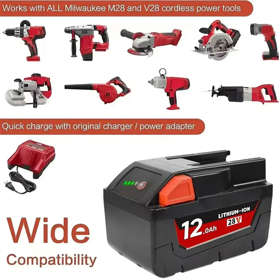 Для Milwaukee 28 В 12,0 Ач M28 аккумулятор литий-ионный запасной аккумулятор для Milwaukee 28 В M28 48-11-2830 0730-20 аккумулятор для инструментов (art.: 3920ce9fc845f) - 3920ce9fc845f