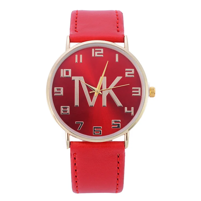 

Часы наручные TVK женские кварцевые с кожаным ремешком, модные брендовые водонепроницаемые ультратонкие цифровые в арабском стиле, красные