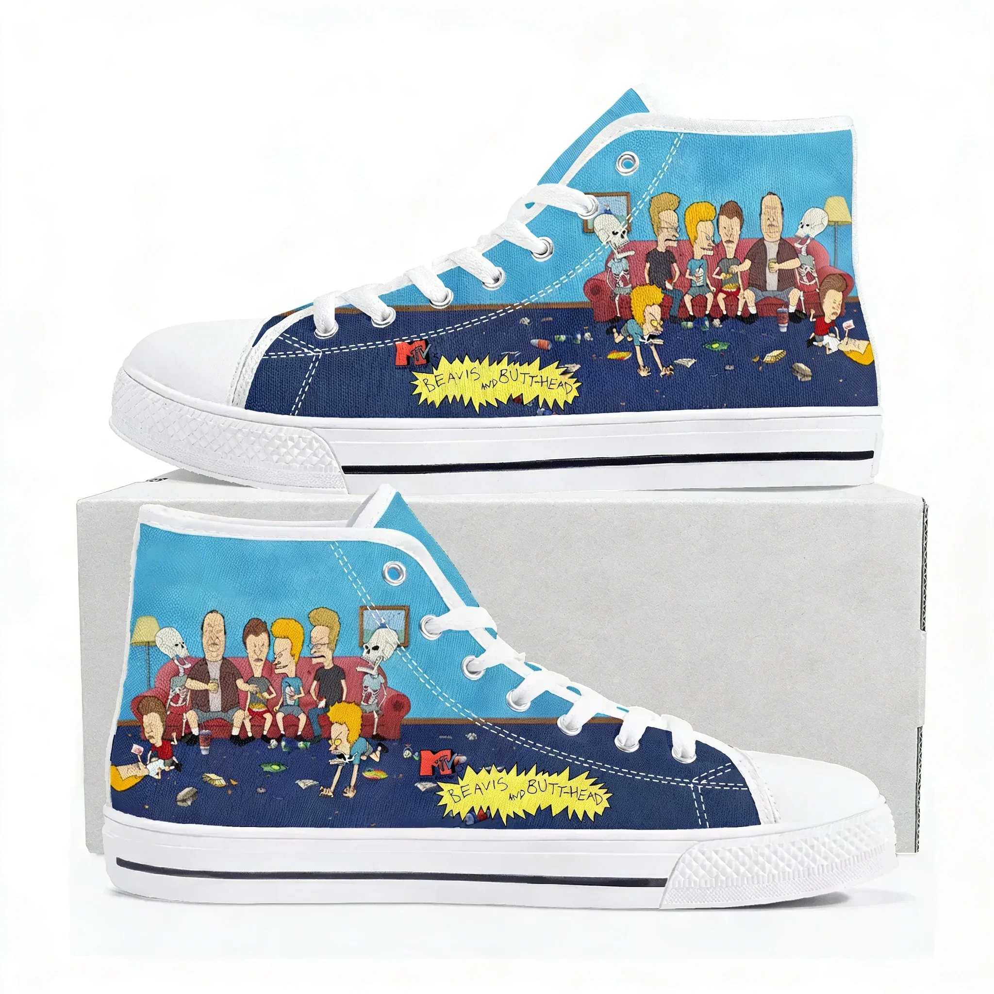 Фото Кроссовки Butthead Butt Head Rock N Roll High Top для мужчин и женщин, высококачественные парусиновые кроссовки, обувь с комикс-дизайном, индивидуальный дизайн для пар. №2