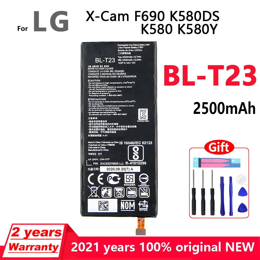 

100% Original 2500mAh BL-T23 BLT23 BATTERY for LG X Cam X-Cam F690 K580DS K580 K580Y Phone Battery With Tools+Tracking number