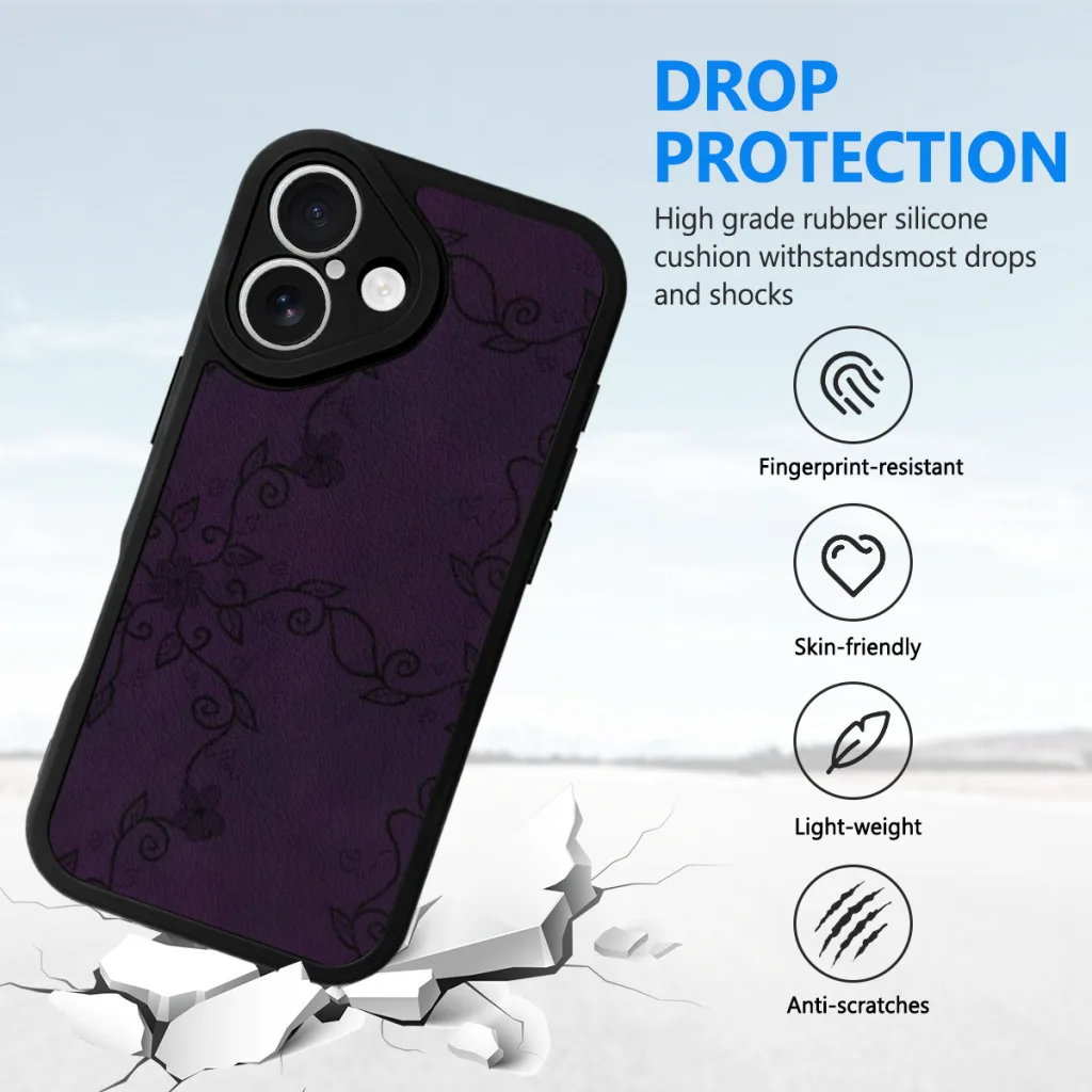 Чехол для телефона iPhone 16 Pro Max Plus силиконовый чехол кожи Whimsigoth фиолетовые лозы