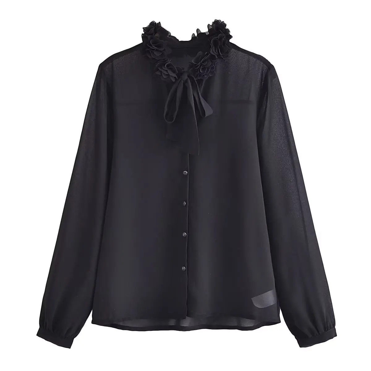 

Женская шифоновая блузка PB & ZA, свободная блузка с трехмерными цветами, винтажные женские рубашки с длинным рукавом и пуговицами, шикарный топ, новинка 2023