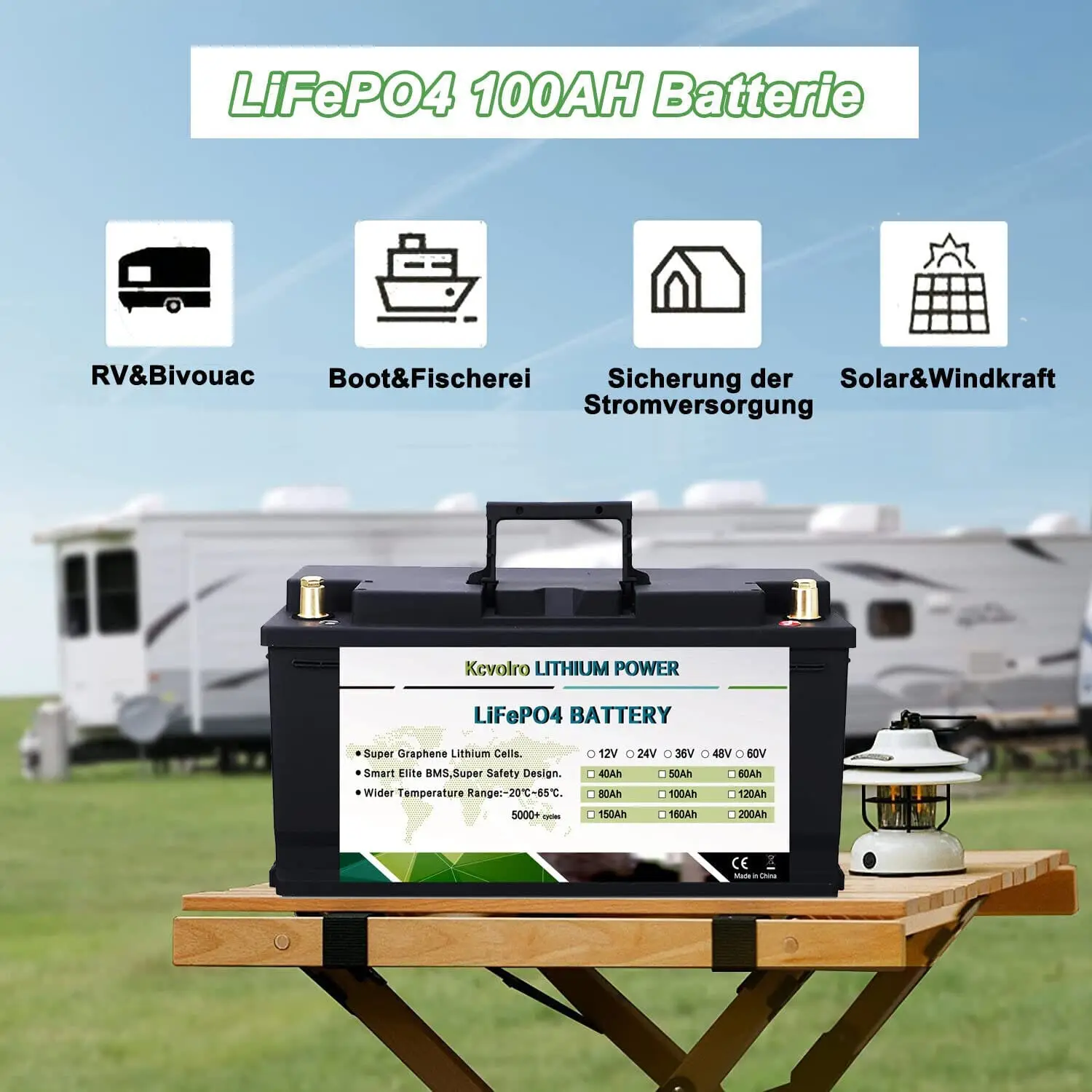 

Grade A 12V 100A LiFePO4 Storage Battery Lithium Iron Phosphate Battery Built-in BMS 6000 Cycle for RV Marine Trolling Motor