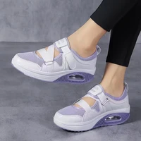 2022 summer women breathable mesh sneakers hook loop wedges solid color casual sport vulcanized shoes running tennis shoes