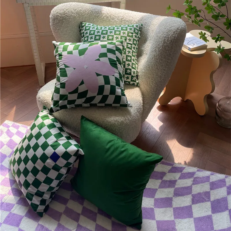 

Cutelife Nordic Fabric Green Plaid Pillow Case Modern Textile Sofa Cushion Bedroom Furniture Home Decorative Pillowcase 45*45