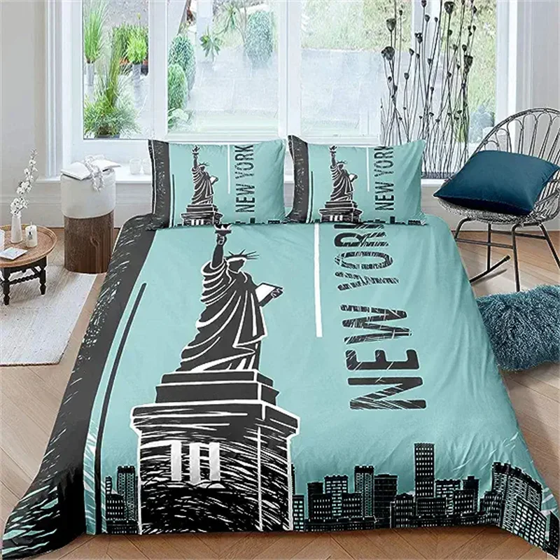 

Statue of Liberty Bedding Set Cityscape Duvet Cover Famous Attractions In New York USA Duvet Cover Set Men Women Bedroom Decor