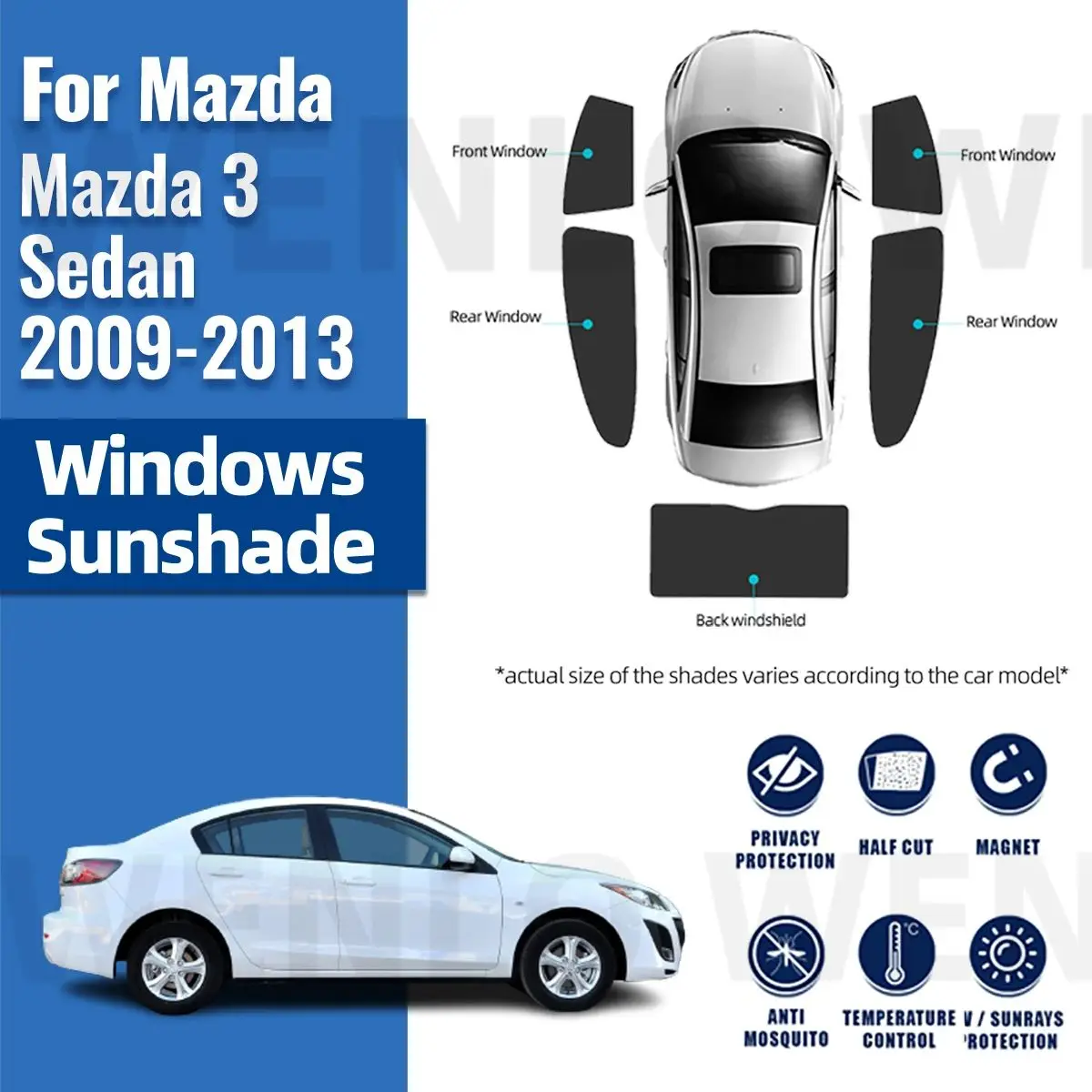 

For Mazda 3 Sedan 2009-2013 Mazda3 Car Sunshade Shield Magnetic Front Windshield Frame Curtain Rear Side Window Sun Shades Visor