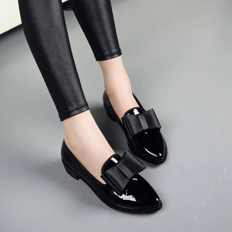 

Bright Women's Shoes Spring and Summer 2022 New British Small Leather Shoes Bowknot Versatile Thick Heel Single Shoes Women
