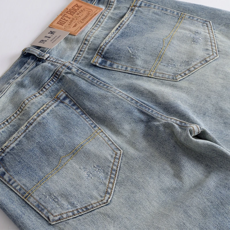 Men's new vintage do old ground white everything with cotton straight leg jeans casual trousers