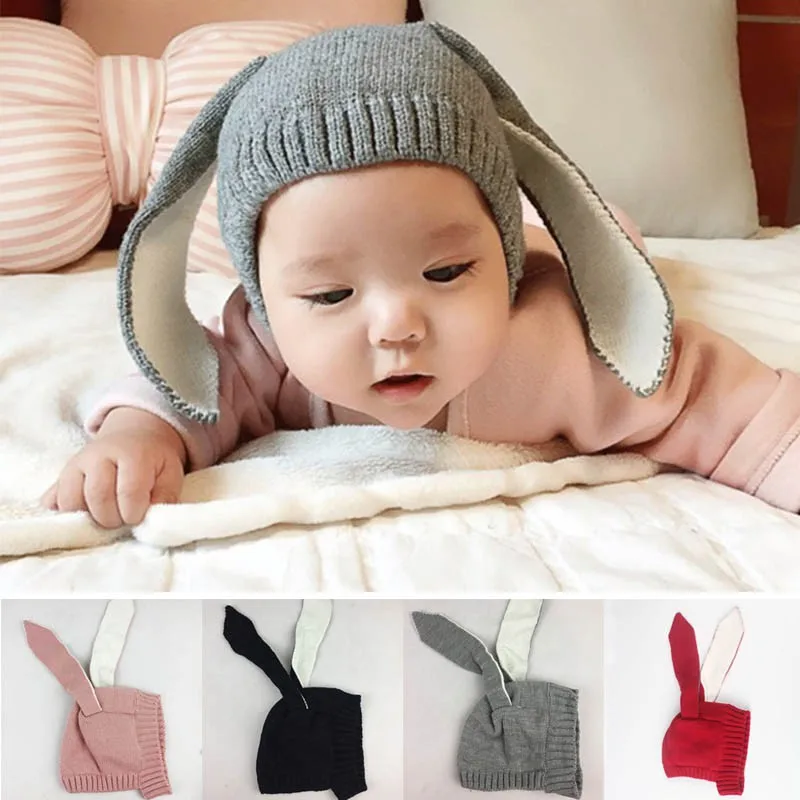 

Cartoon Rabbit Long Ear Kintted Hat for Baby Autumn Winter Infant Beanie Cap Solid Color Cute Bunny Toddler Kids Earflap Bonnet