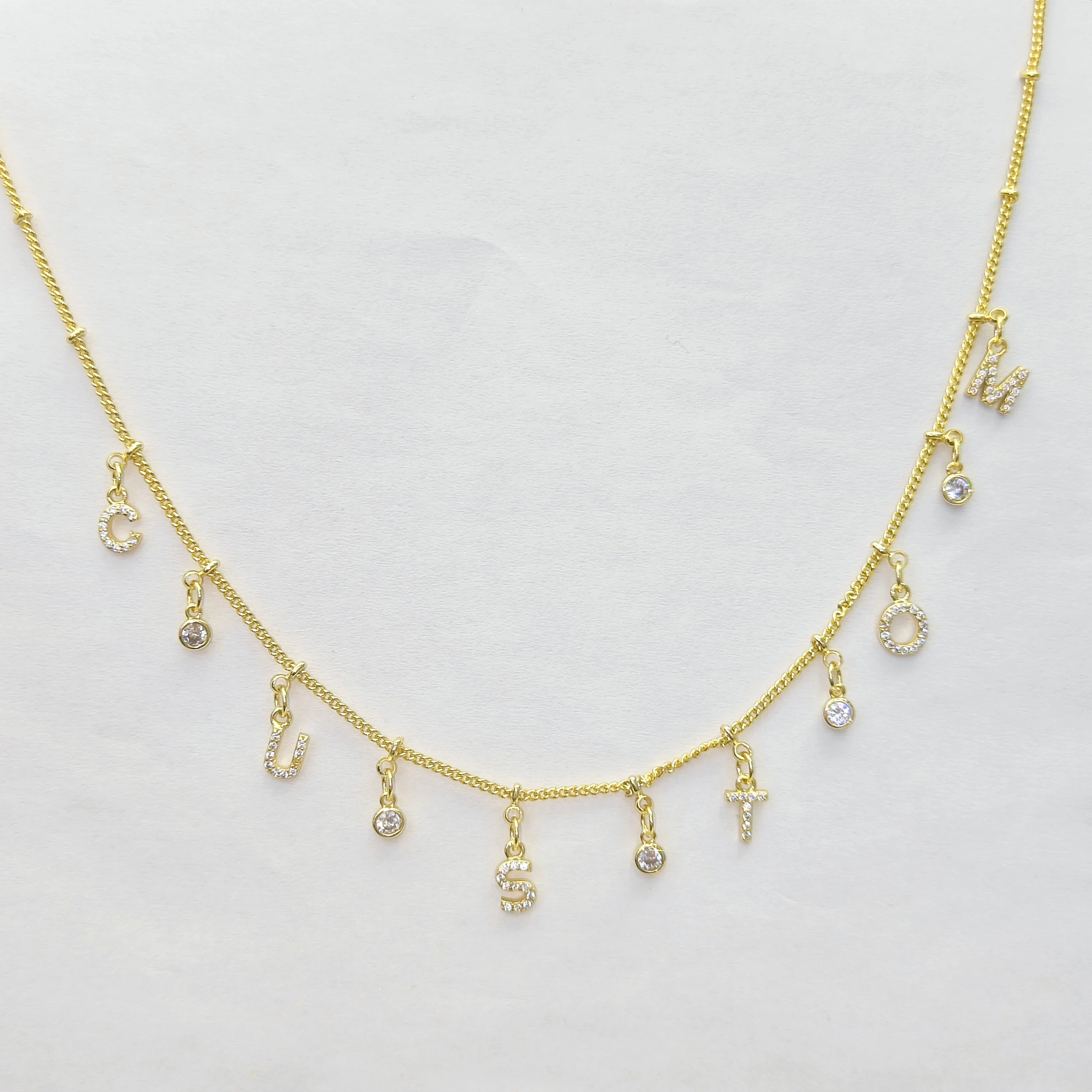 Lateefah 4mm Letters Zircon Initial Necklace Copper Beads Chains Seperate Custom Letters Necklace Women Personalized Jewelry