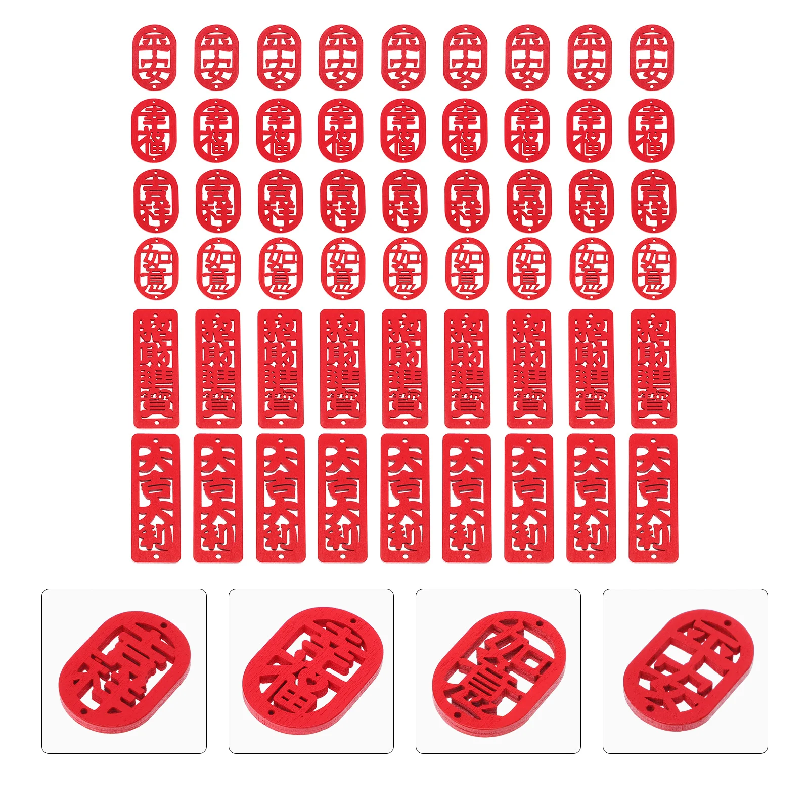 

60 Pcs Chinese New Year Wooden Sign DIY Gift Pendants Red Tassel Earrings Hanging Decors Jewelry Party Festive Atmosphere