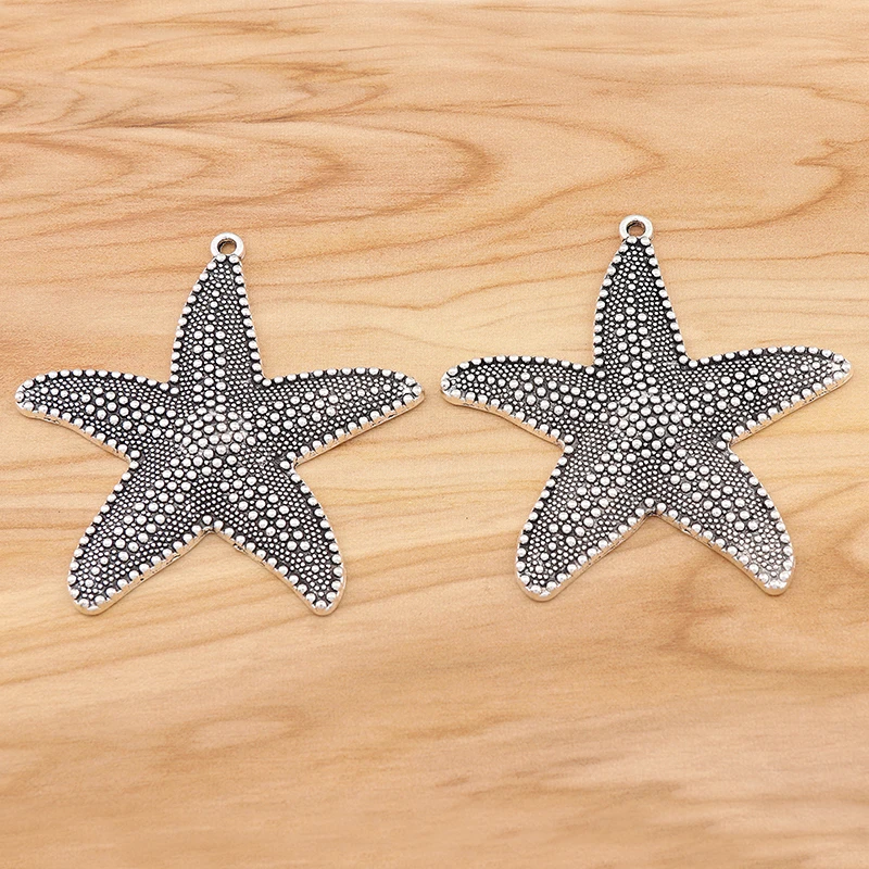 

2 Pieces Silver Color Large Starfish Sea Star Charms Pendants for DIY Necklace Jewellery Making Findings Accessories 65x60mm