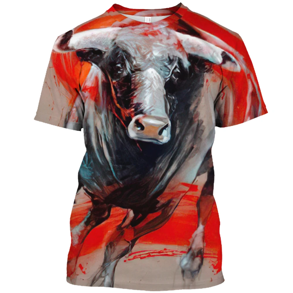 Fashion Men's T-shirt Funny Animal Cow Pattern Print Short-sleeved Bullfight Tops Tees Casual Oversized T Shirt Mens Streetwear images - 6