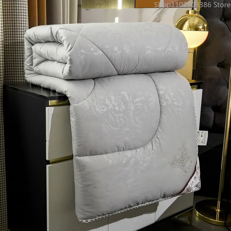 

Mulberry Silk Quilts Spring Thin Quilt Skin Friendly Cotton Summer Embossed Quilt Core Children Twin Queen Bed Set Bed Linings