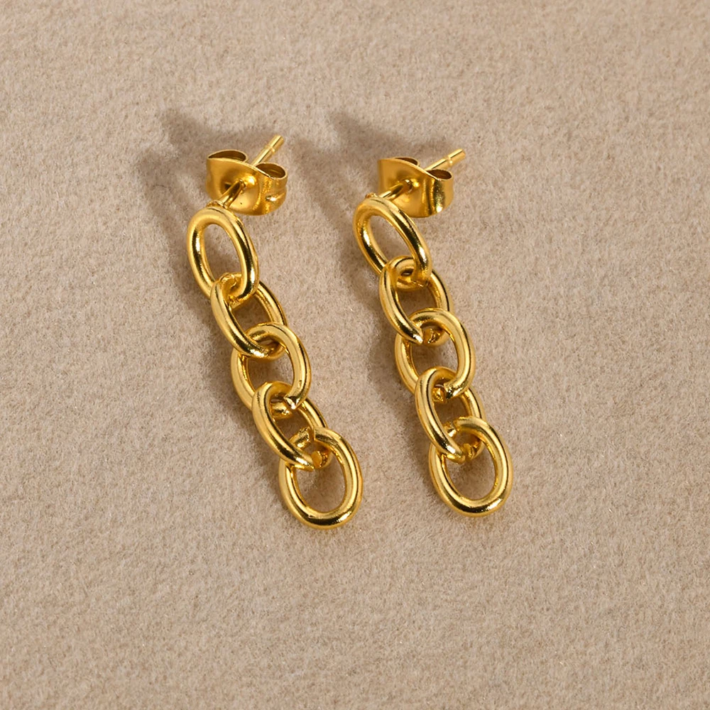 

Women Statement Dangle Earring Eardrop Stainless Steel Gold Color Female Long Chain Design Drop Earings Charms Fashion Jewelry