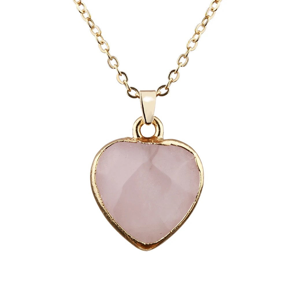 

Natural Stone Rose Quartz Heart Pendant Necklace Banquet party ladies clavicle chain clothing matching accessories