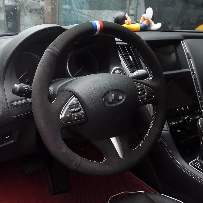 

Чехол на руль Infiniti Q50L QX50, сшитая вручную, из черной замши, под заказ