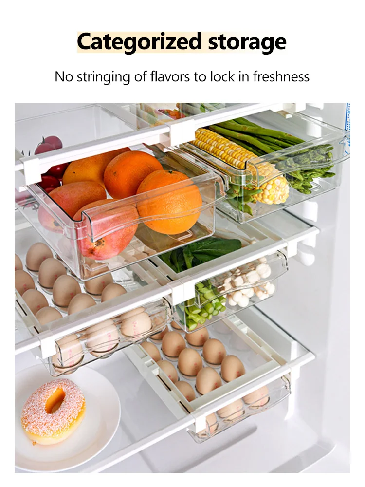 Ящик для хранения еды в холодильнике прозрачный стеллаж подставка под полку