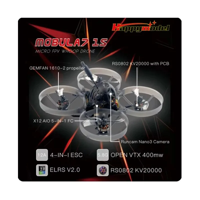 Happymodel Mobula 7 1S Micro FPV BWhoop Дрон с контроллером полета 5-в-1 AIO и встроенным приемником 2.4G ELRS V3.0 RX Nano3 13 CMOS (art.: 3920da775754e) - 3920da775754e