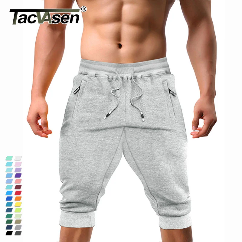 

Casual Shorts 3/4 Jogger Capri Pants Men's Breathable Below Kn Outdoor Sports Gym Fitness Shorts with Zipper Pockets