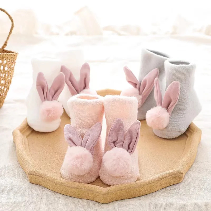 

Autumn and Winter children's Rabbit ears thickened terry cartoon doll socks baby non-slip loose mouth medium tube floor