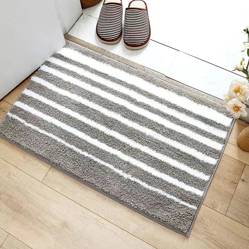 

Bathroom Doormats Japanese and Korean Simple Stripes Carpet Living Room Polyester Rug Machine Washable Absorbent Non-slip Mat