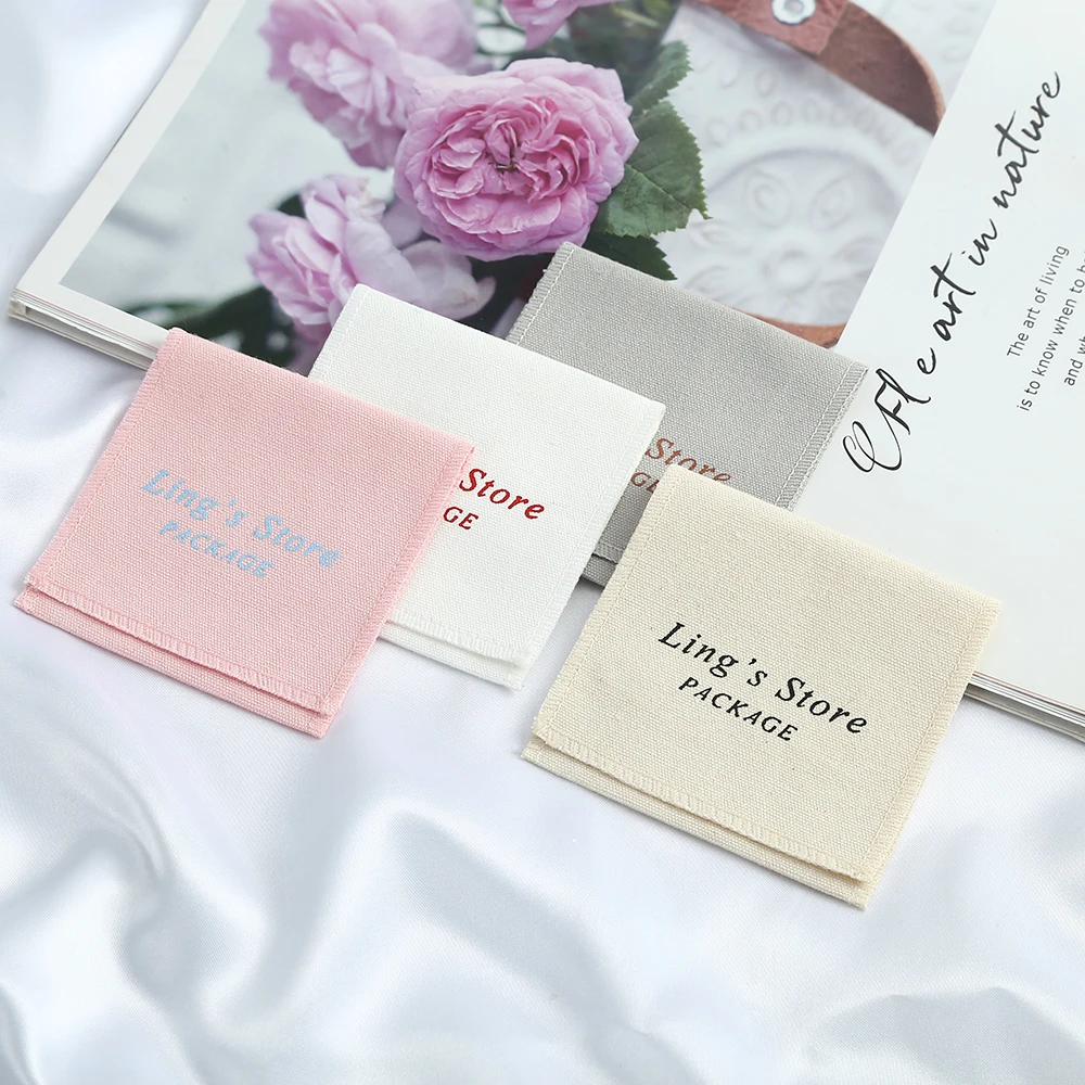 50pcs Small Cotton Purse Pouches Custom Logo Jewellery Travel Gift Drawstring Pocket Jewelry Ring Envelope Organizer Storage Bag