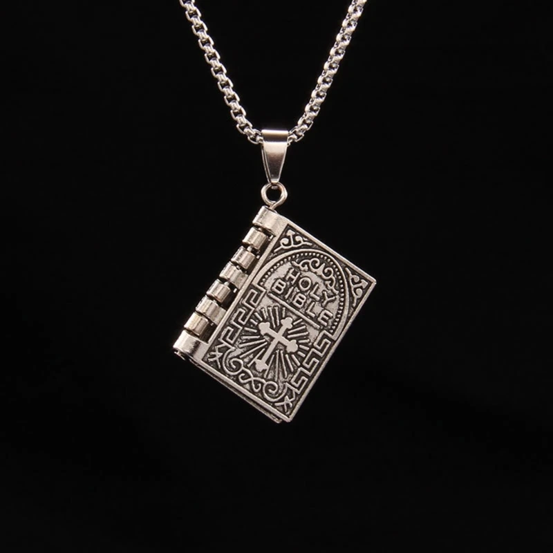 

Christian Faith Bible Pendant Necklace Religious Jewelry Cross-symbol Necklace H8WF