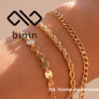 bipin hip hop punk 4 mm women gold stainless steel twisted rope bracelet gold bracelet fashion jewelry